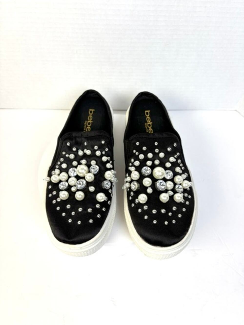 Bebe Sport Fynch Pearl Rhinestone Platform Slip On Sneakers Black Sz 6 Glam Girl